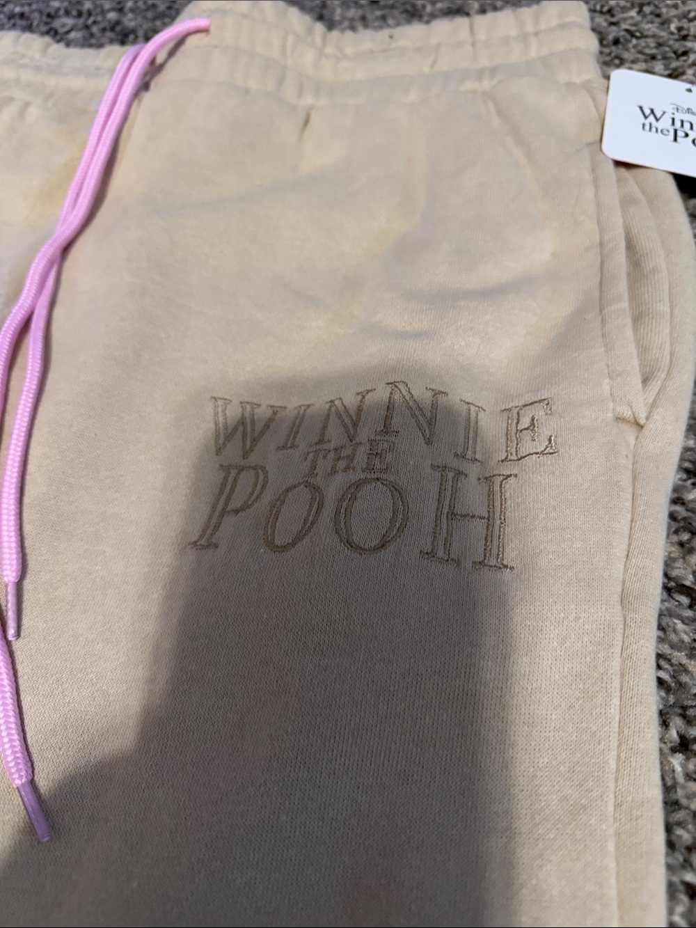 Winnie the Pooh Beige Track Joggers with Pink Drawstring - Picture 2 of 4